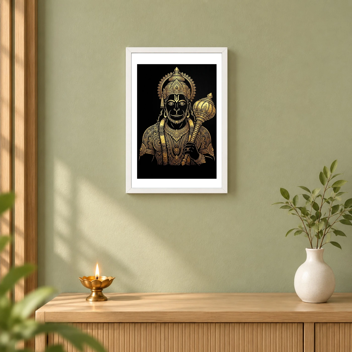Hanuman Black Gold Luxury Mandala Premium Wall Art Photo Frame 6 Hanuman Black Gold Luxury Mandala Premium Wall Art Photo Frame — white frame distant wall