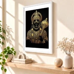 Hanuman Black Gold Luxury Mandala Premium Wall Art Photo Frame 15 Hanuman Black Gold Luxury Mandala Premium Wall Art Photo Frame — white frame warm console