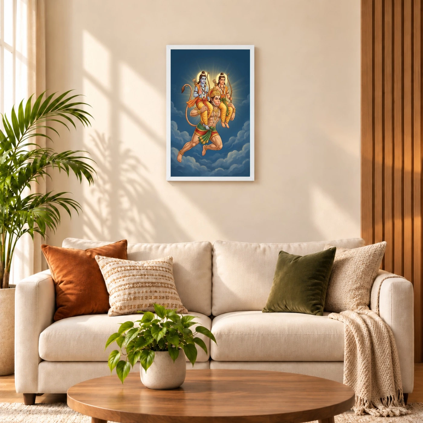 Hanuman Carrying Ram Laxman Flying Blue Sky Devotional Art Photo Frame 9 Hanuman Carrying Ram Laxman Flying Blue Sky Devotional Art Photo Frame — white frame sofa