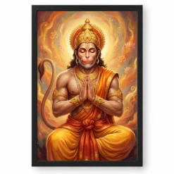 Hanuman Chalisa Inspired Devotional Saffron Gold Art Photo Frame — black frame clean