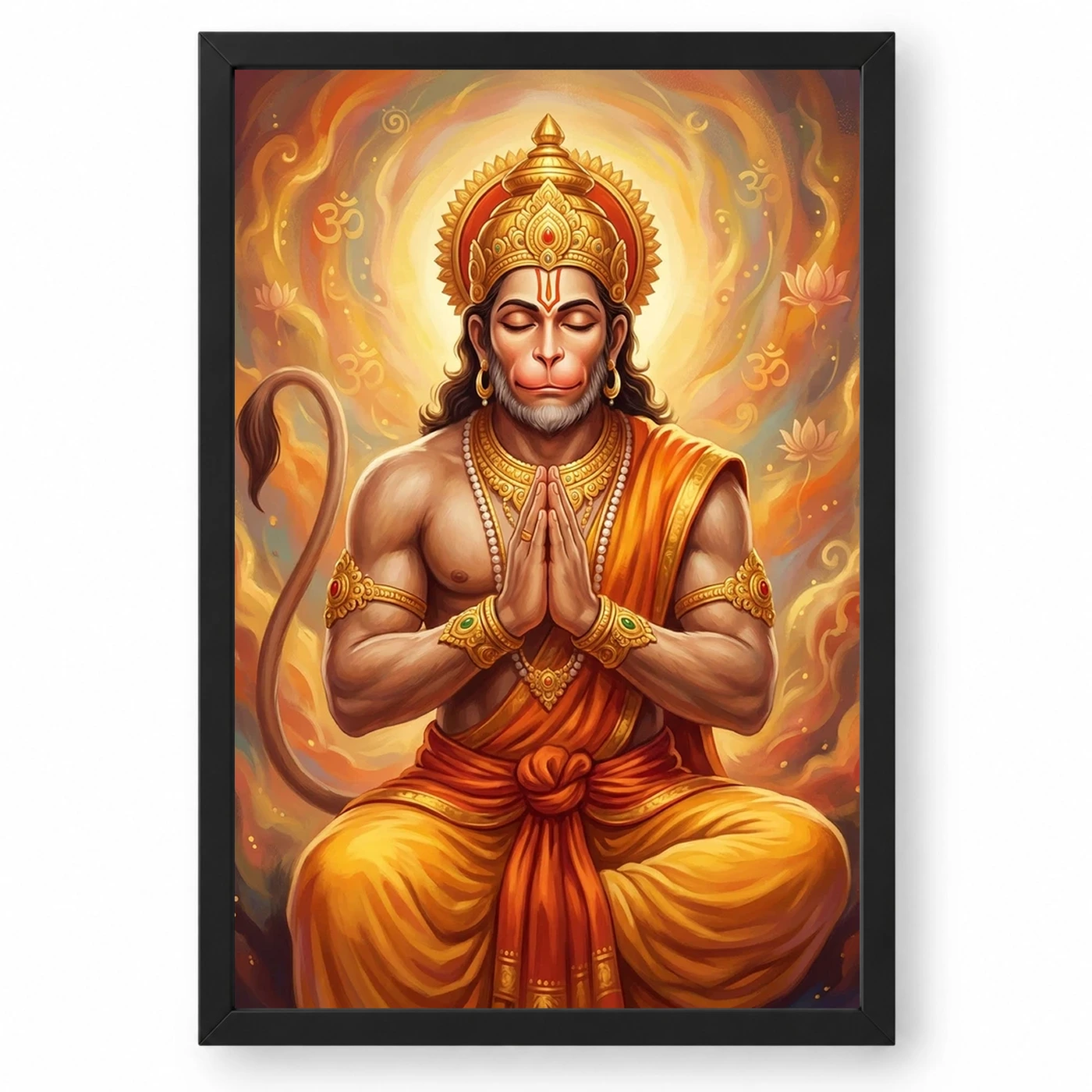Hanuman Chalisa Inspired Devotional Saffron Gold Art Photo Frame 1 Hanuman Chalisa Inspired Devotional Saffron Gold Art Photo Frame — black frame clean