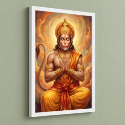 Hanuman Chalisa Inspired Devotional Saffron Gold Art Photo Frame 13 Hanuman Chalisa Inspired Devotional Saffron Gold Art Photo Frame — white frame angled wall