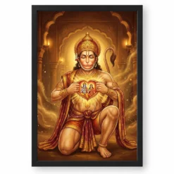 Hanuman Chest Ram Sita Heart Devotional Miracle Art Photo Frame — black frame clean
