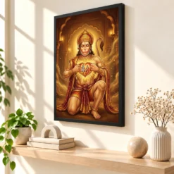 Hanuman Chest Ram Sita Heart Devotional Miracle Art Photo Frame — black frame console