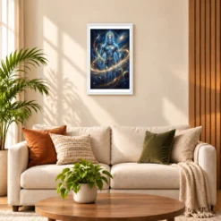 Hanuman Cosmic Galaxy Stars Divine Energy Blue Gold Art Photo Frame — white frame sofa