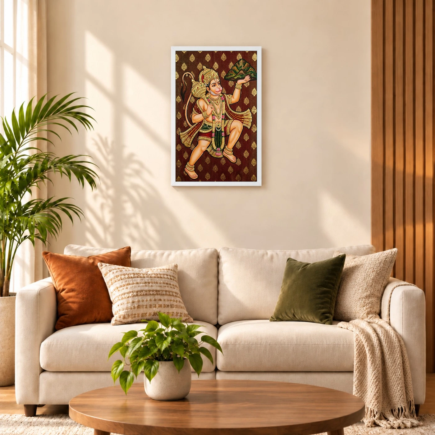 Lord Hanuman Tanjore Painting Sanjeevani Gold South Indian Art Photo Frame 9 Lord Hanuman Tanjore Painting Sanjeevani Gold South Indian Art Photo Frame — white frame sofa