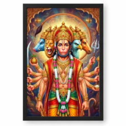 Panchmukhi Hanuman Five Faced Divine Form Spiritual Art Photo Frame — black frame clean