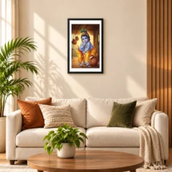 Bal Krishna Stealing Butter Makhan Chor Traditional Art Photo Frame — black frame sofa