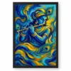 Krishna Abstract Blue Gold Contemporary Indian Gallery Art Photo Frame — black frame clean