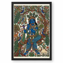 Krishna Gond Art Colorful Nature Patterns Tribal Art Photo Frame — black frame clean
