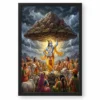 Krishna Govardhan Mountain Lifting Divine Scene Epic Art Photo Frame — black frame clean