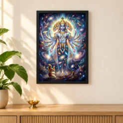 Krishna Vishwaroop Cosmic Form Universe Epic Spiritual Art Photo Frame — black frame pooja shelf