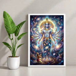Krishna Vishwaroop Cosmic Form Universe Epic Spiritual Art Photo Frame — white frame console
