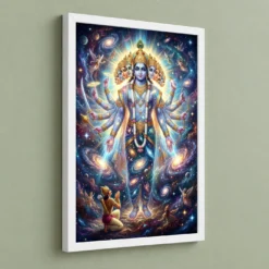 Krishna Vishwaroop Cosmic Form Universe Epic Spiritual Art Photo Frame — white frame angled wall
