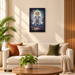 Krishna Vishwaroop Cosmic Form Universe Epic Spiritual Art Photo Frame — black frame sofa