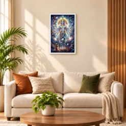Krishna Vishwaroop Cosmic Form Universe Epic Spiritual Art Photo Frame — white frame sofa
