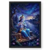 Krishna Yamuna Bank Dusk Flute Ethereal Blue Painting Photo Frame — black frame clean