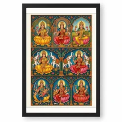 Ashtalakshmi Eight Forms Lakshmi Traditional Festival Art Photo Frame — black frame clean