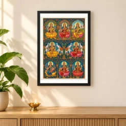 Ashtalakshmi Eight Forms Lakshmi Traditional Festival Art Photo Frame 11 Ashtalakshmi Eight Forms Lakshmi Traditional Festival Art Photo Frame — black frame pooja shelf