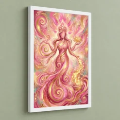Goddess Lakshmi Abstract Gold Pink Contemporary Spiritual Art Photo Frame — white frame angled wall