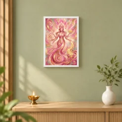 Goddess Lakshmi Abstract Gold Pink Contemporary Spiritual Art Photo Frame — white frame distant wall