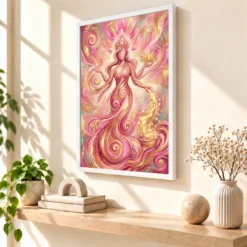 Goddess Lakshmi Abstract Gold Pink Contemporary Spiritual Art Photo Frame — white frame warm console
