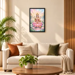 Goddess Lakshmi Watercolor Lotus Gold Butterfly Pink Art Photo Frame — black frame sofa