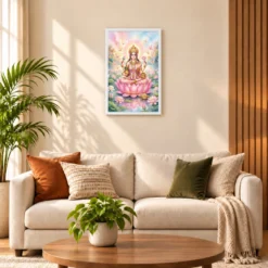 Goddess Lakshmi Watercolor Lotus Gold Butterfly Pink Art Photo Frame — white frame sofa