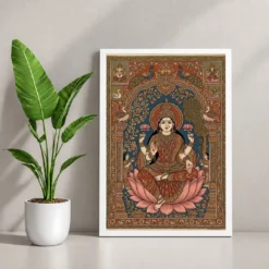 Lakshmi Kalamkari Andhra Traditional Earthy Folk Art Photo Frame — white frame console