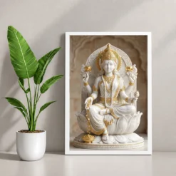 Lakshmi Marble Sculpture White Gold Divine Classical Art Photo Frame — white frame console
