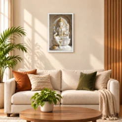Lakshmi Marble Sculpture White Gold Divine Classical Art Photo Frame — white frame sofa