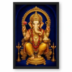 Dagdusheth Ganpati — Royal Blue Gold Frame — black frame clean