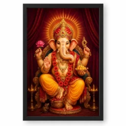 Ganpati Bappa — Royal Red Turban Festival Frame — black frame clean