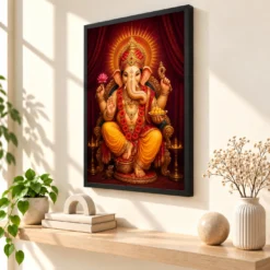 Ganpati Bappa — Royal Red Turban Festival Frame — black frame console