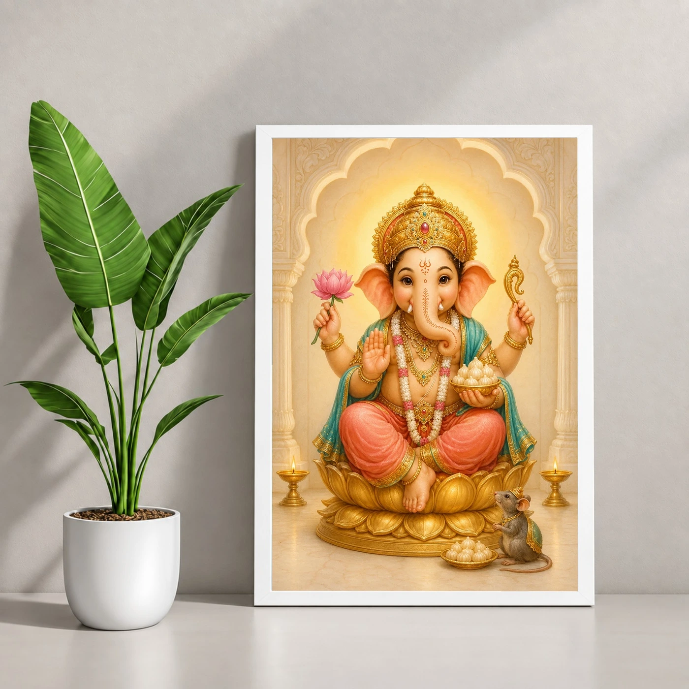 Bal Ganesha — Modak Blessings Frame 4 Bal Ganesha — Modak Blessings Frame — white frame console