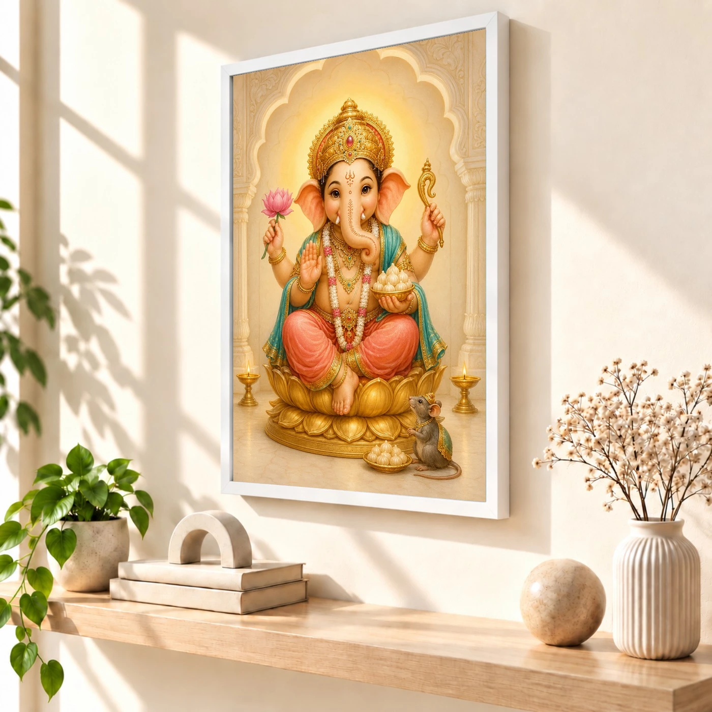 Bal Ganesha — Modak Blessings Frame 57 Bal Ganesha — Modak Blessings Frame — white frame