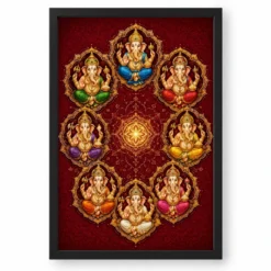 Ashtavinayak — Eight Sacred Forms Frame — black frame clean