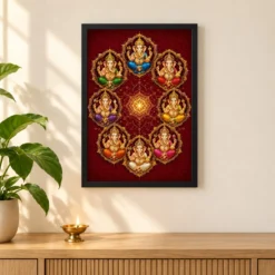 Ashtavinayak — Eight Sacred Forms Frame 11 Ashtavinayak — Eight Sacred Forms Frame — black frame pooja shelf