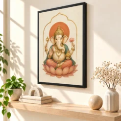 Ganesha — Modern Minimalist Ivory Art Frame — black frame console