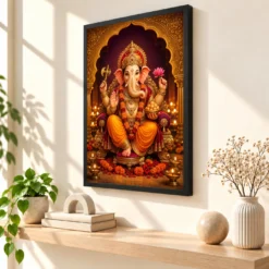 Ganesh Chaturthi — Festival Pandal Blessings Frame — black frame console