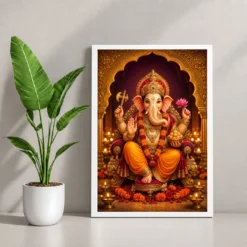 Ganesh Chaturthi — Festival Pandal Blessings Frame — white frame console