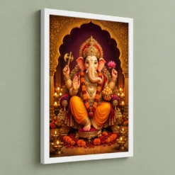 Ganesh Chaturthi — Festival Pandal Blessings Frame — white frame angled wall