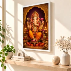 Ganesh Chaturthi — Festival Pandal Blessings Frame — white frame warm console