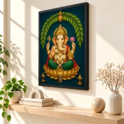 Ganesha — Main Entrance Blessings Frame — black frame console