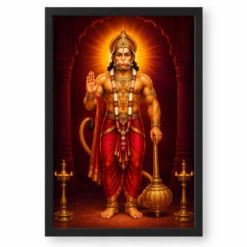 Hanuman Ji — Gada Blessings Frame — black frame clean