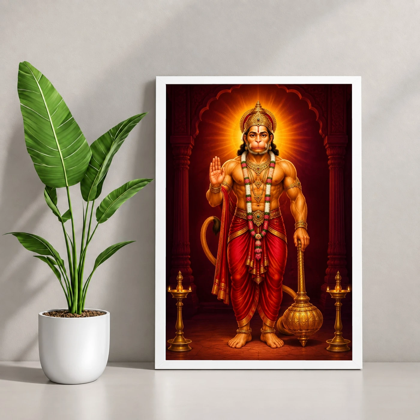 Hanuman Ji — Gada Blessings Frame 4 Hanuman Ji — Gada Blessings Frame — white frame console