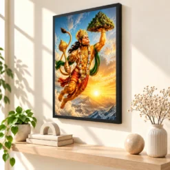 Veer Hanuman — Sanjeevani Mountain Frame — black frame console