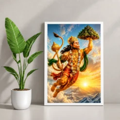 Veer Hanuman — Sanjeevani Mountain Frame — white frame console