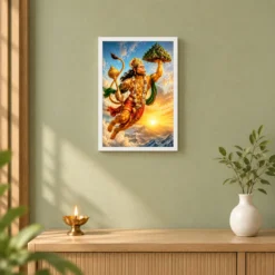 Veer Hanuman — Sanjeevani Mountain Frame — white frame distant wall