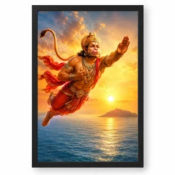Flying Hanuman — Ocean Crossing Frame — black frame clean